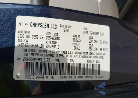 2008 Chrysler Town & Country Touring from USA, damaged, VIN 2A8HR54P28R113178